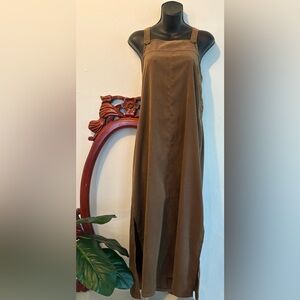 Vintage Paul Harris Women's Brown A-Line Button-Detail Casual Jumper Maxi Dress